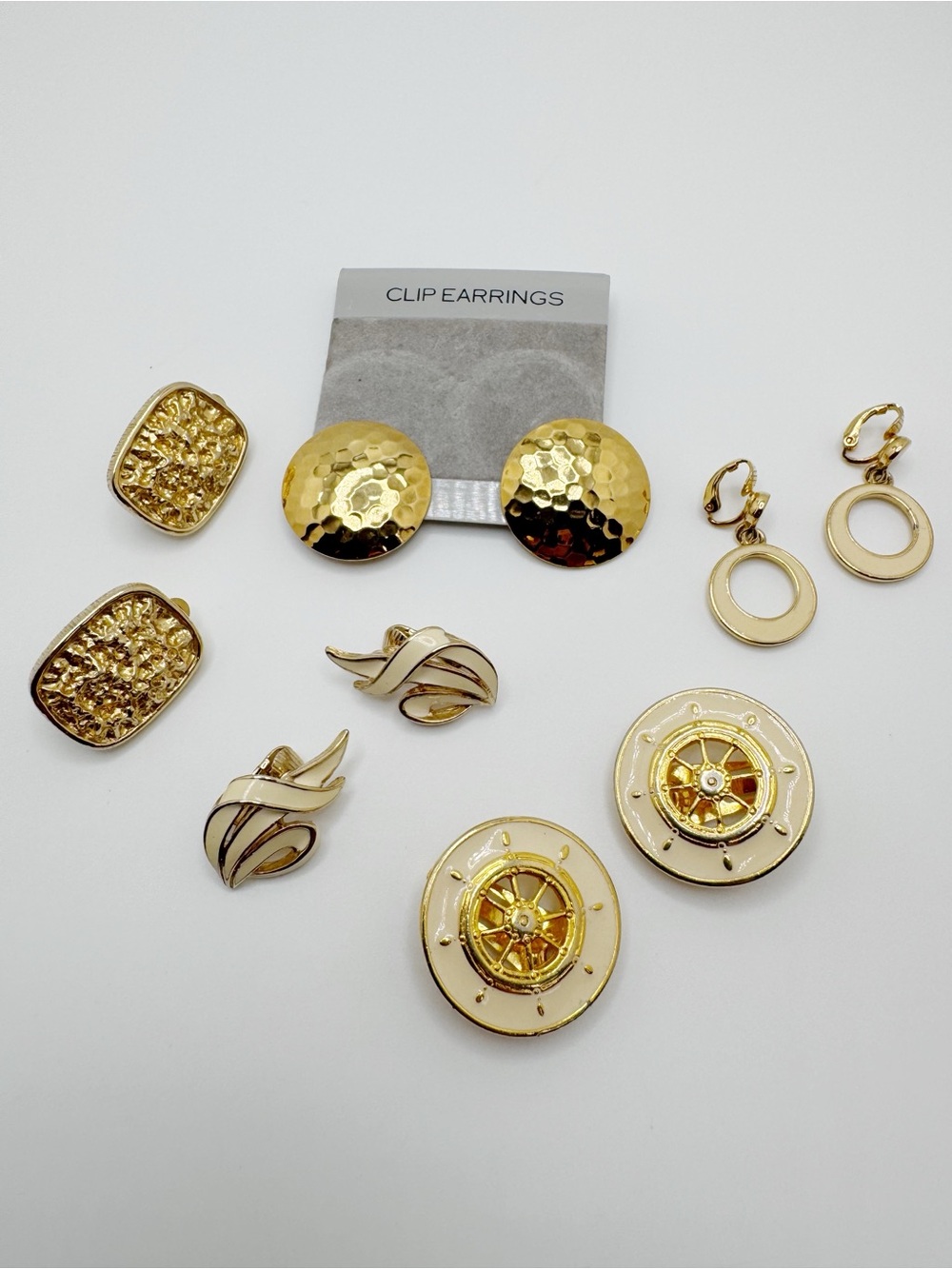 Vintage Gold and Cream Mixed Clip-On Earring Set - 80’s, 90’s